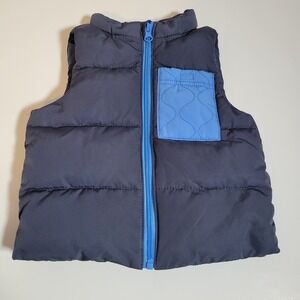 Cat And Jack Boys Puffer Vest Coat Jacket Size 18 Months Blue Zip Infant 0079